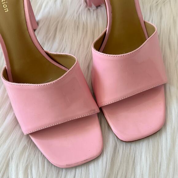 REFORMATION Georgi Block Heel Sandal Patent Leather Square Toe Mule, Pop Pink - Picture 9 of 11